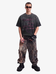 Washed Graffiti Text Print Spray Effect T-Shirt - 2614 
