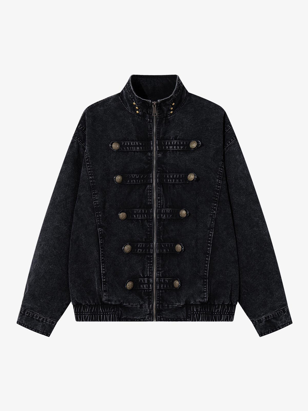 Military Button-Trim Washed Zip Jacket