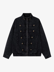 Military Button-Trim Washed Zip Jacket