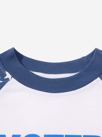 American Flag Star Graphic Color Block Long Sleeve Tee