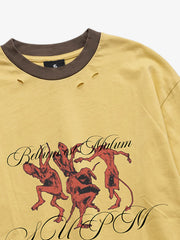 Devil Graphic Color Block Long Sleeve Tee