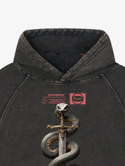 Vintage Washed Snake Staff Graphic Hoodie 