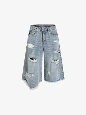 Distressed Light Wash Denim Jorts 