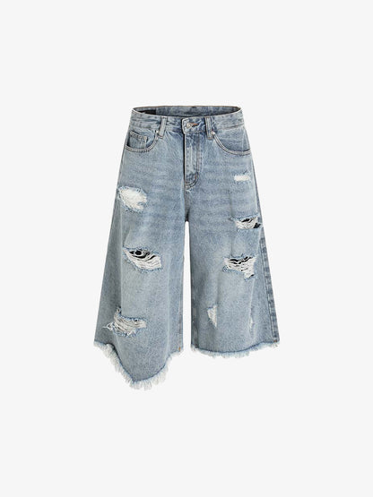 Distressed Light Wash Denim Jorts 