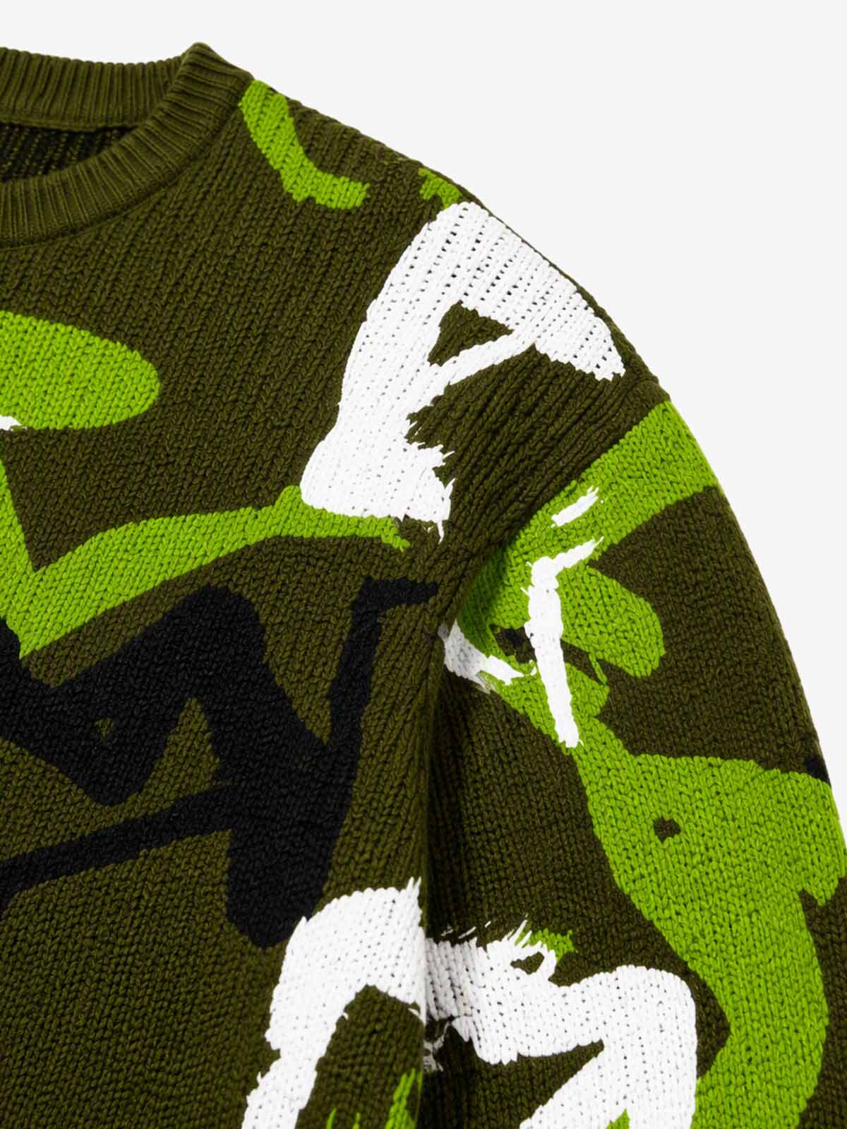 Abstract Camo Graphic Cropped Boxy Knit Sweater