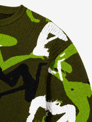 Abstract Camo Graphic Cropped Boxy Knit Sweater
