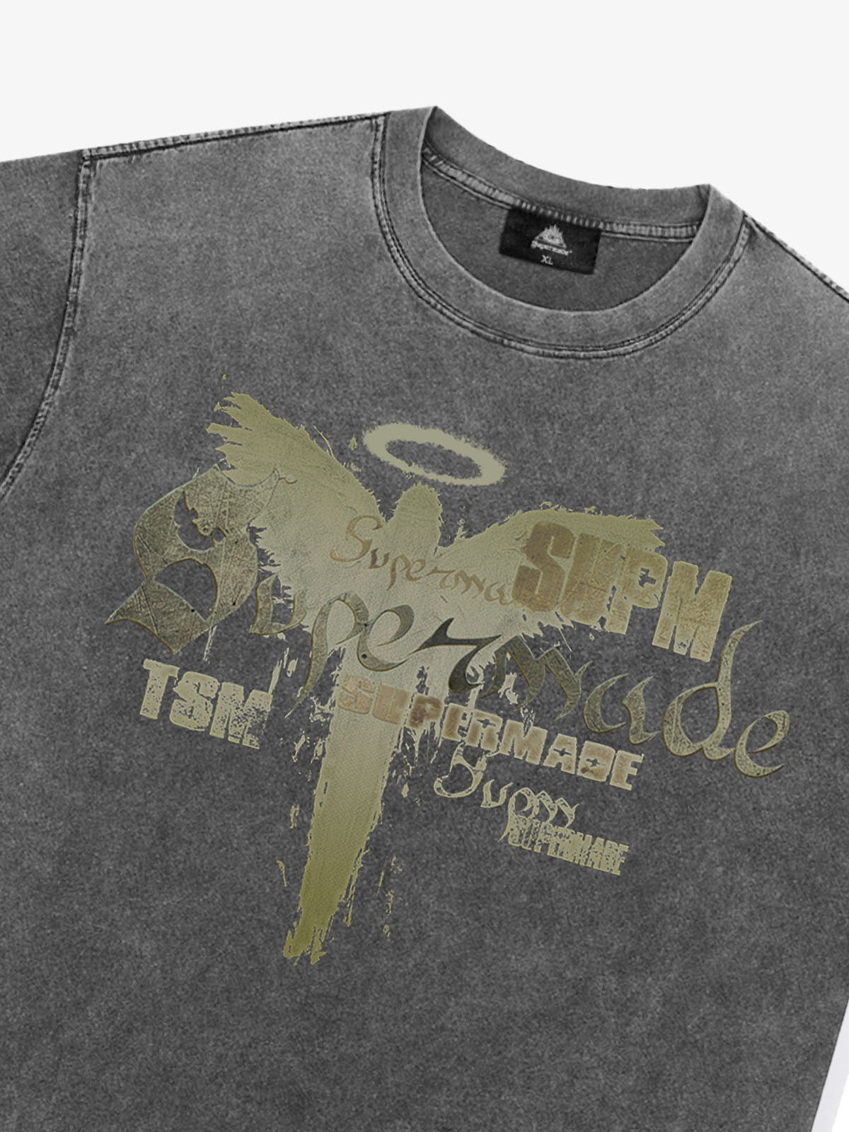 THE SUPERMADE Distressed Graphic Print Oversized T-Shirt with Bold Typography Design 