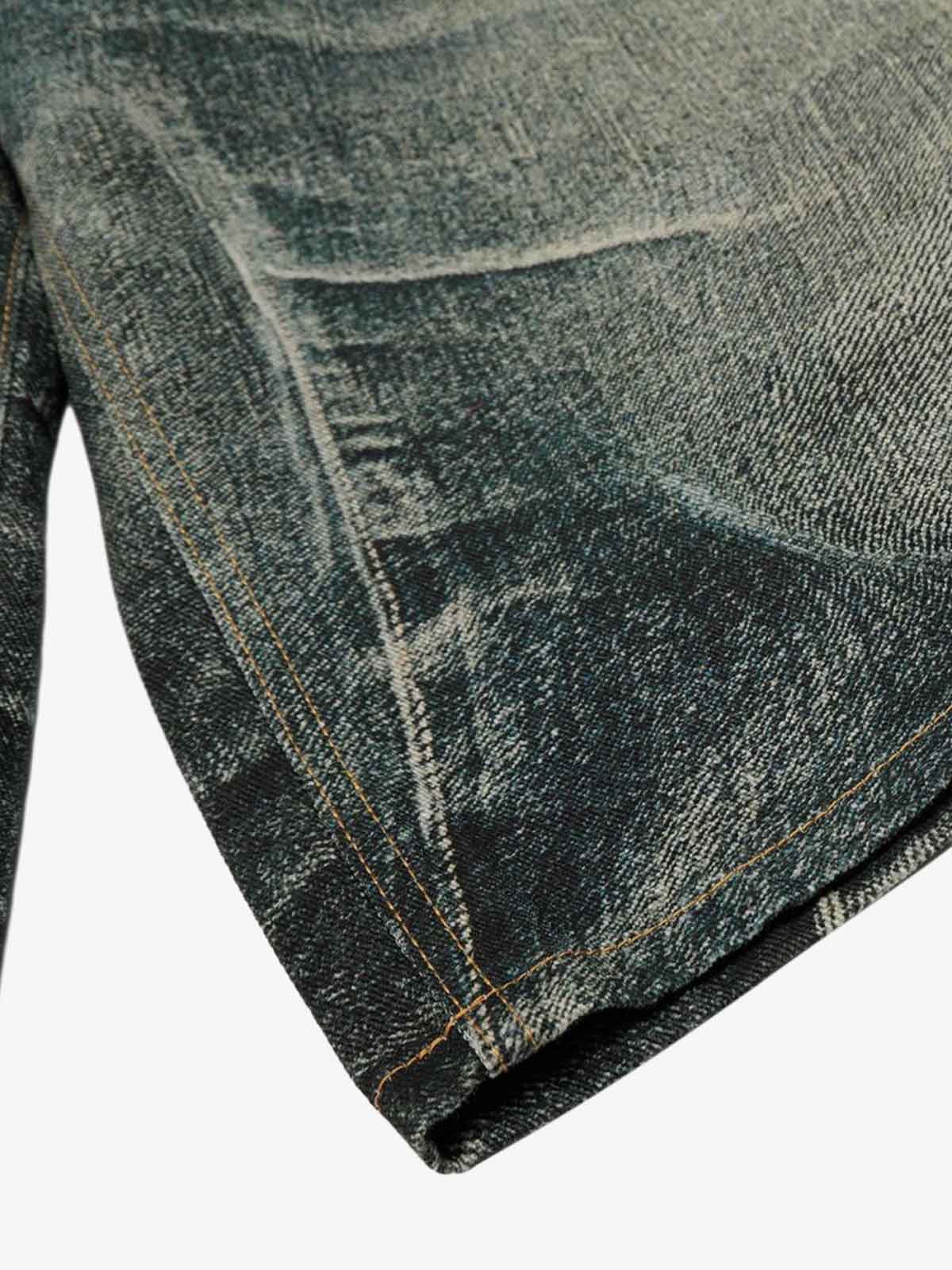 Vintage Printed Washed Denim Shorts 