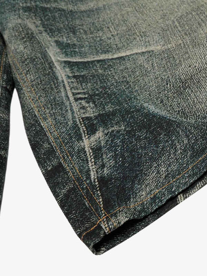 Vintage Printed Washed Denim Shorts 
