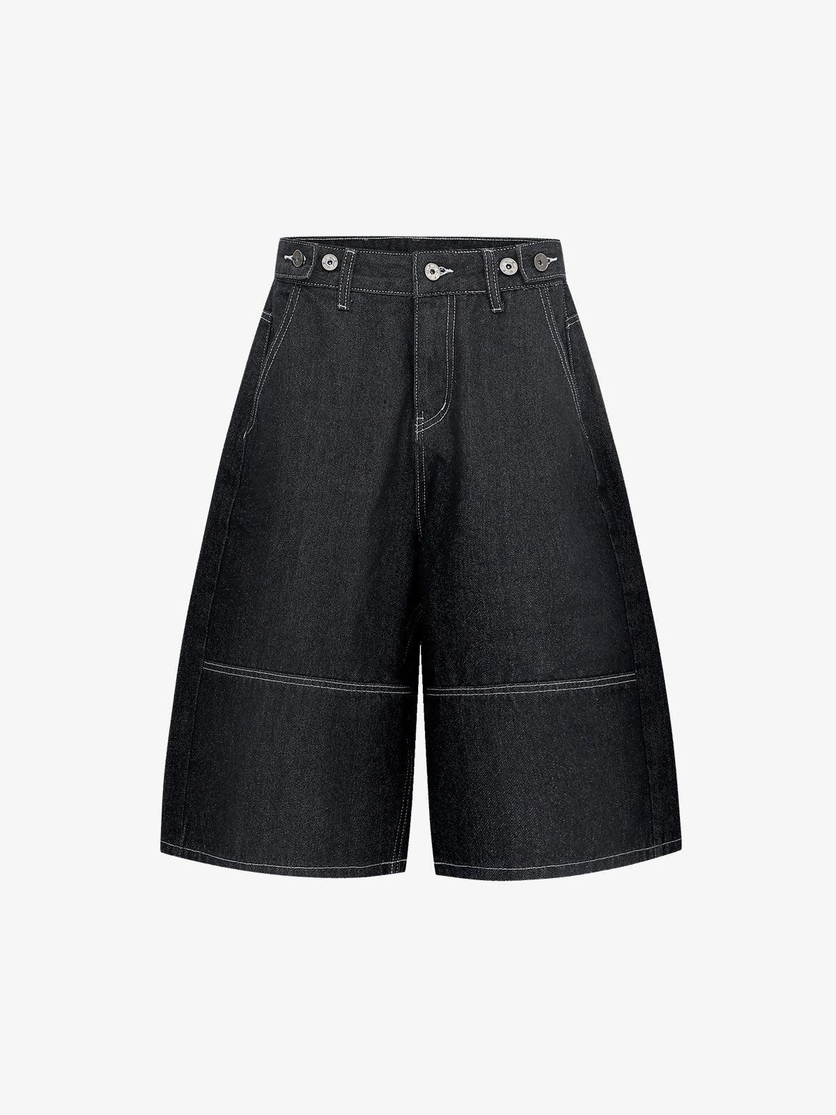 Multi-Pocket Raw Edge Jorts – 3/4 Length Wide-Leg Utility Denim Shorts