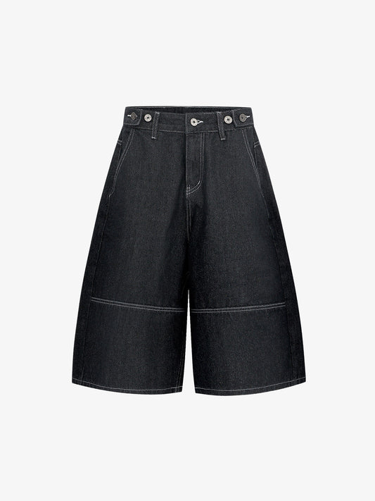 Multi-Pocket Raw Edge Jorts 3/4 Length Wide