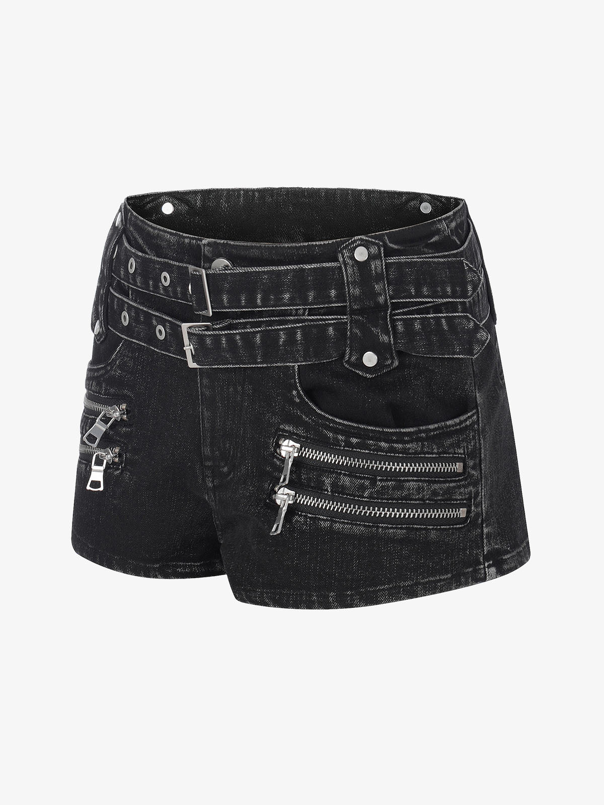 Thesupermade Distressed Double Belt Mini Shorts