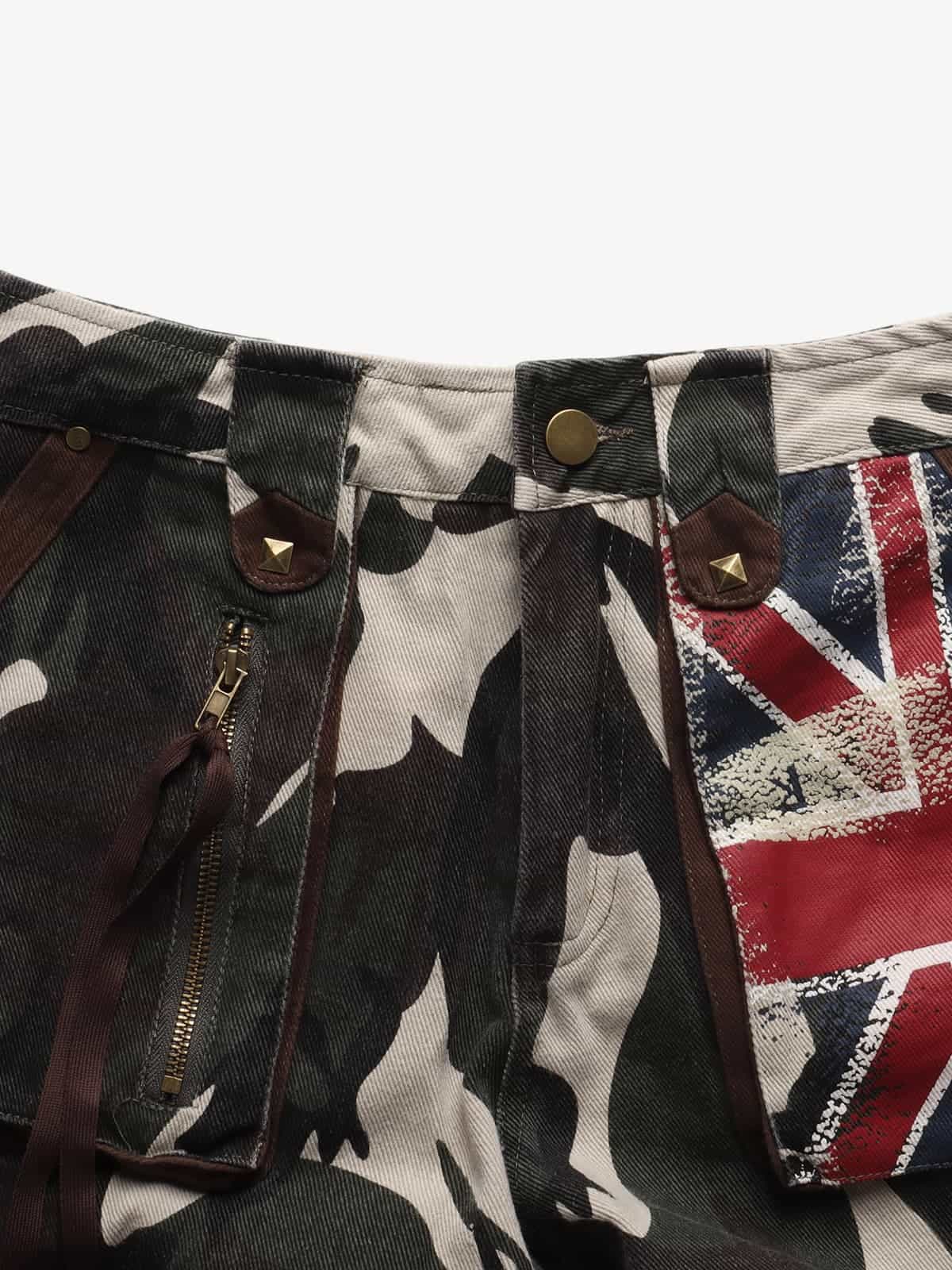 Retro Union Flag Patch Camouflage Cargo Pants 
