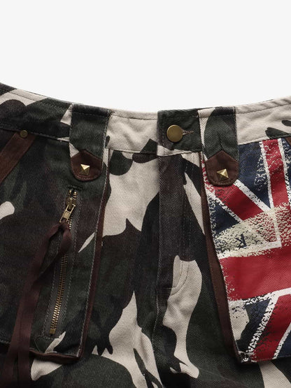 Retro Union Flag Patch Camouflage Cargo Pants 
