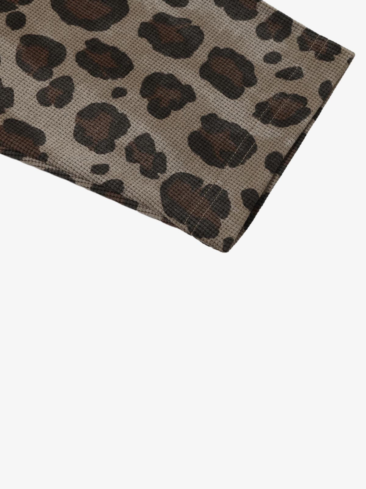 Cross Leopard Print Waffle Boxy Long Sleeve Tee