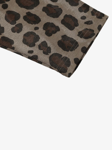 Cross Leopard Print Waffle Boxy Long Sleeve Tee