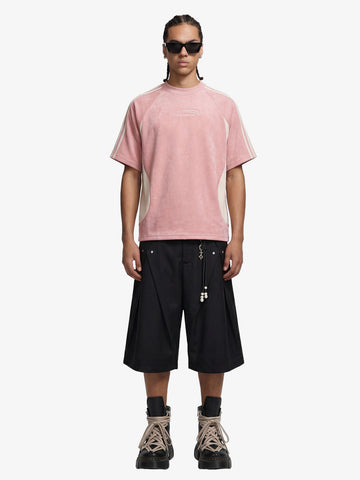 Suede Panel SUPERMADE Embroidered Short Sleeve T-Shirt - 2616 