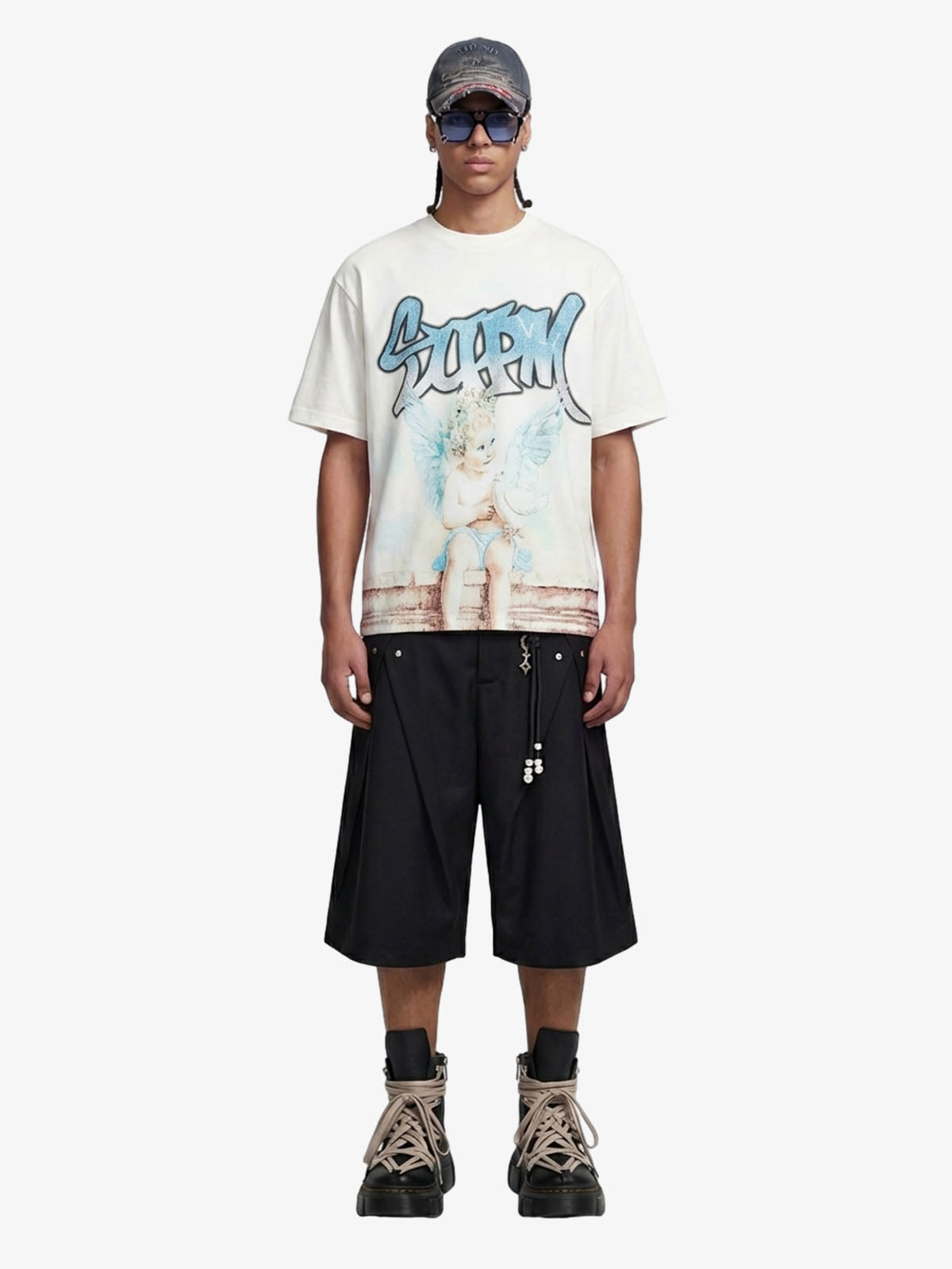 Retro Street Peace Dove Angel Rhinestone T-Shirt 