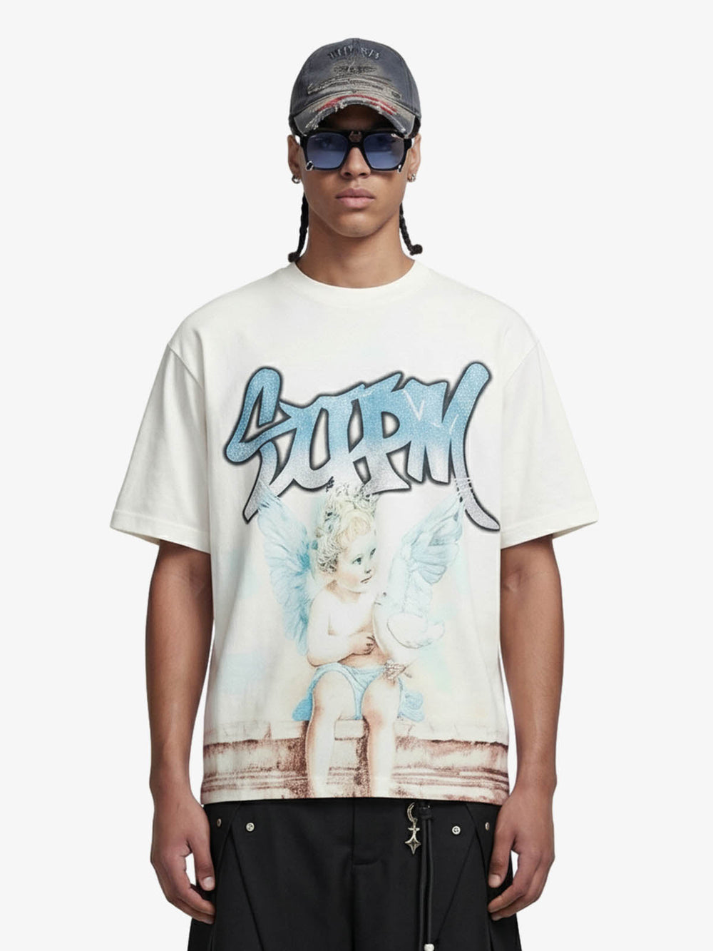 Retro Street Peace Dove Angel Rhinestone T-Shirt 