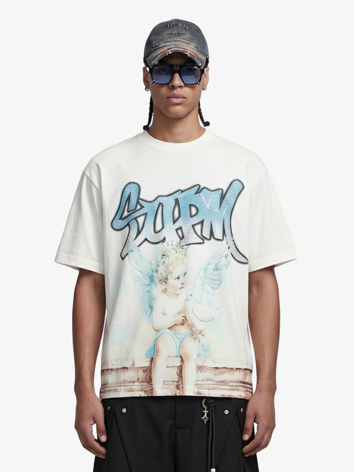 Retro Street Peace Dove Angel Rhinestone T-Shirt 