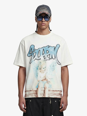 Retro Street Peace Dove Angel Rhinestone T-Shirt 