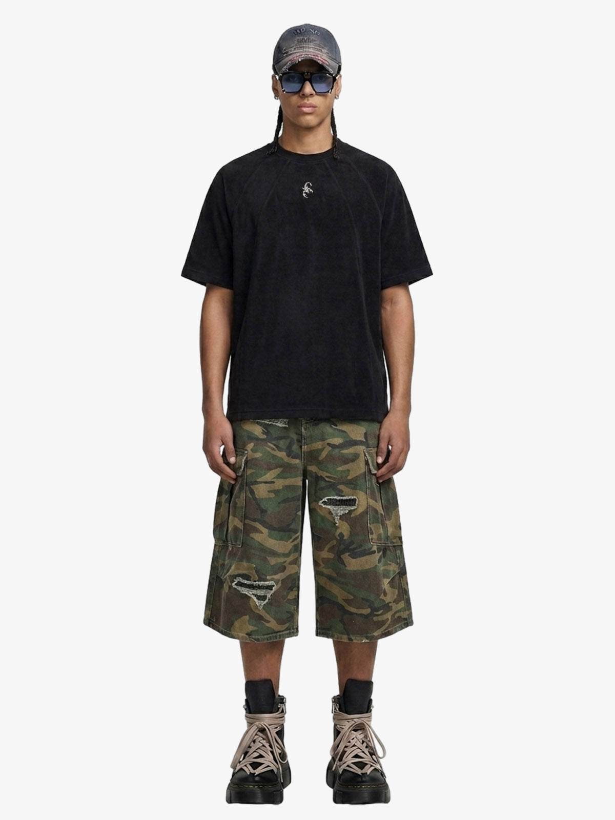 Retro Ripped Camouflage Cropped Shorts- 2387 