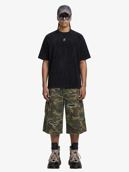 Retro Ripped Camouflage Cropped Jorts - 2387 