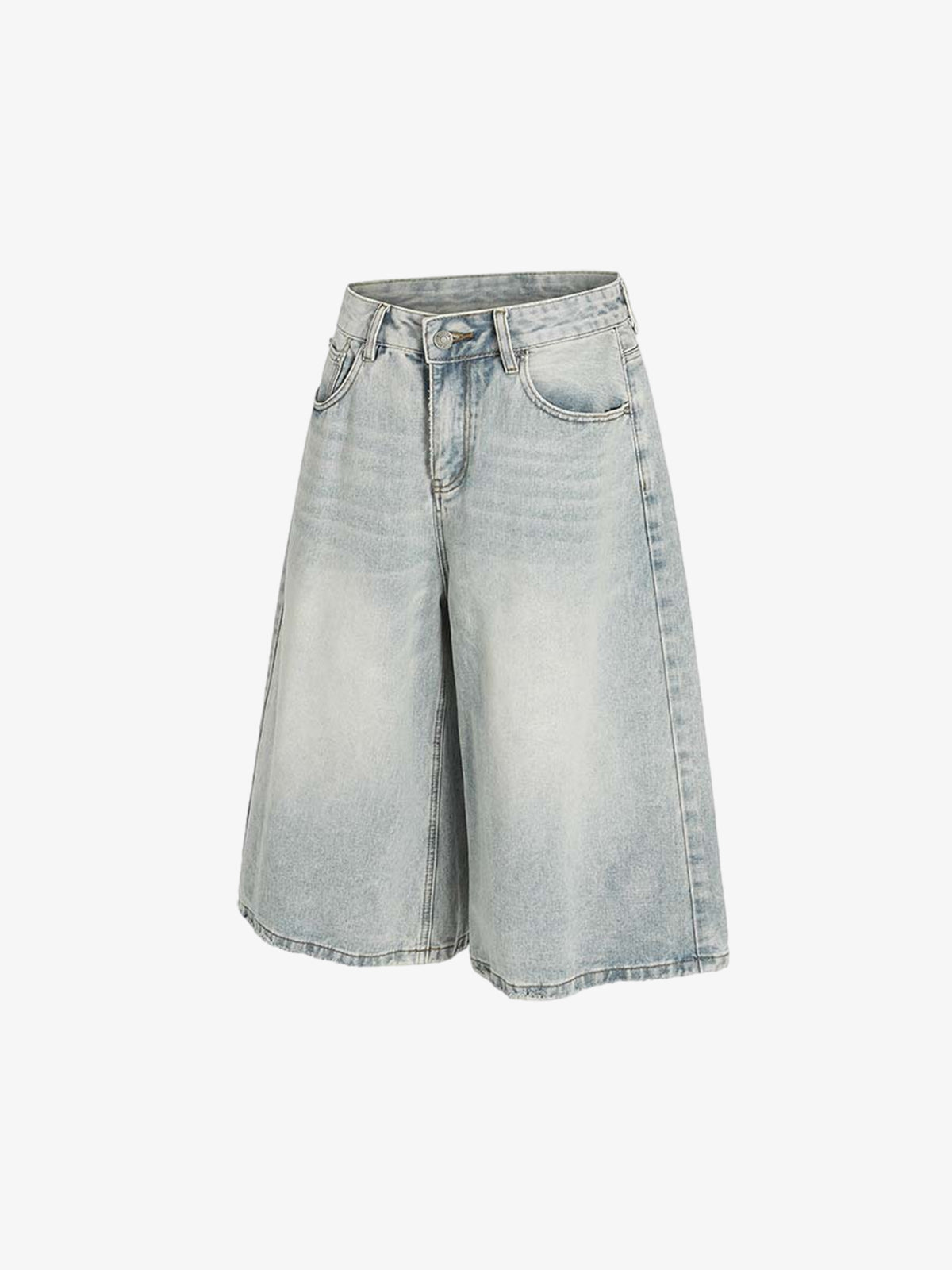 Light Wash Denim Wide Leg Bermuda Shorts for Women High Waist Casual Summer Style 