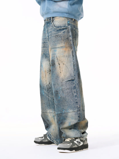 Distressed Wide-Leg Jeans with Unique Tie-Dye Effect for Trendy Looks 