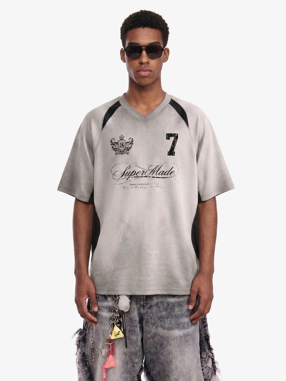 Faux Suede Panel Graphic T-Shirt 
