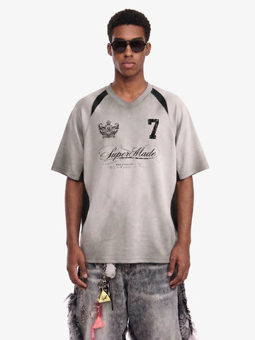 Faux Suede Panel Graphic T-Shirt 