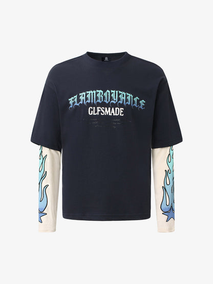 Gradient Letter Print Patchwork Faux Two-piece Long-sleeved T-shirt 