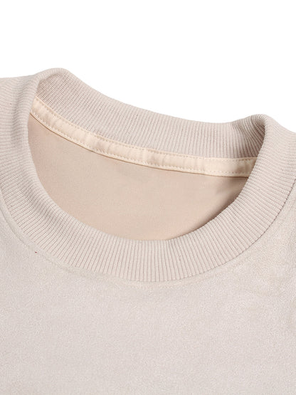 Metallic Print Suede Crew Neck T-Shirt 
