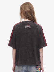 Washed Moto Graphic Distressed Raglan T-Shirt 
