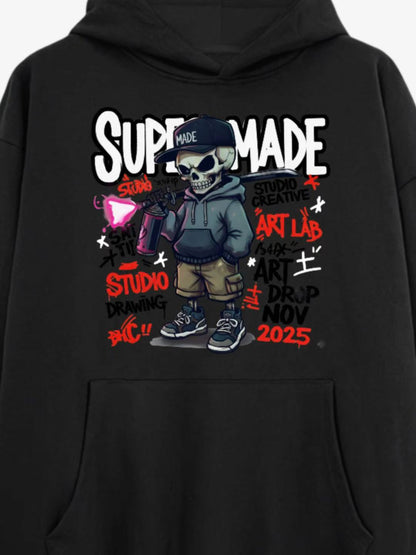 Black Hoodie with Skull Graphic Design 