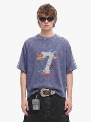 Vintage Washed Number 7 Badge Graphic T-Shirt 