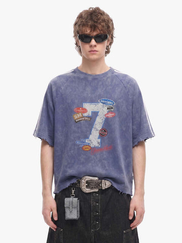 Vintage Washed Number 7 Badge Graphic T-Shirt 