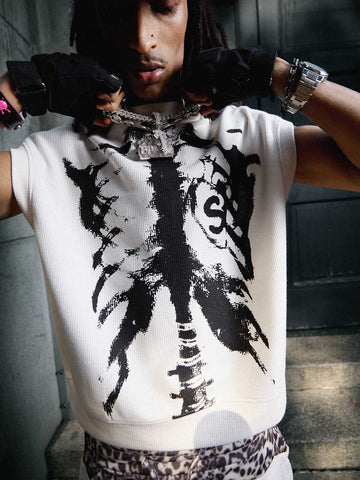 Skeleton Graphic Sleeveless Top and Pants Set - 2628