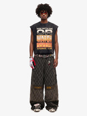 Distressed Slogan Graphic Sleeveless T-Shirt 
