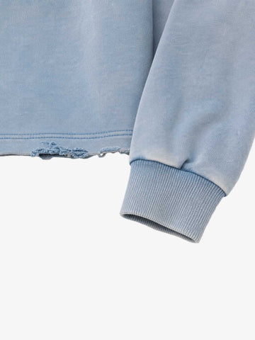 Racing Letter Flame Graphic Distressed Cropped Hoodie