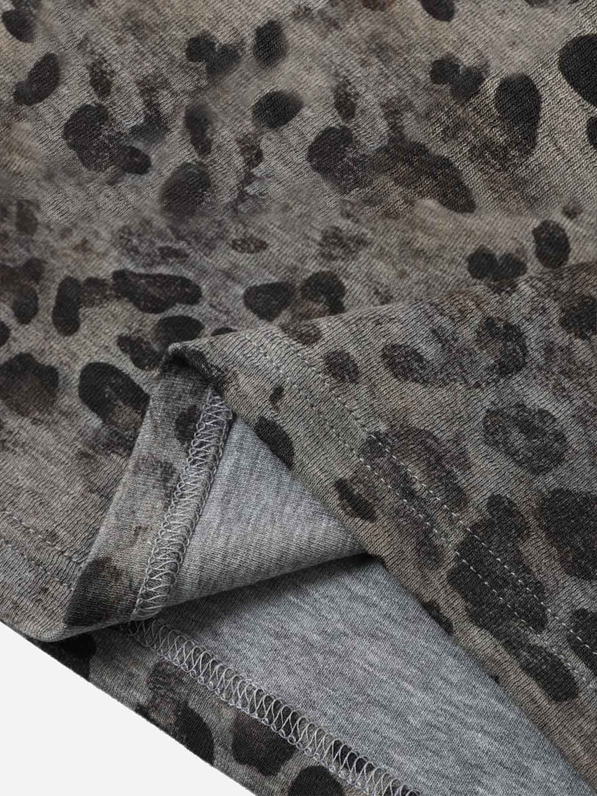 Vintage Leopard Print Zip Neck T-Shirt