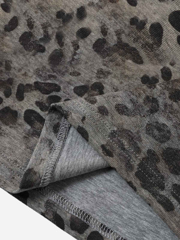 Vintage Leopard Print Zip Neck T-Shirt