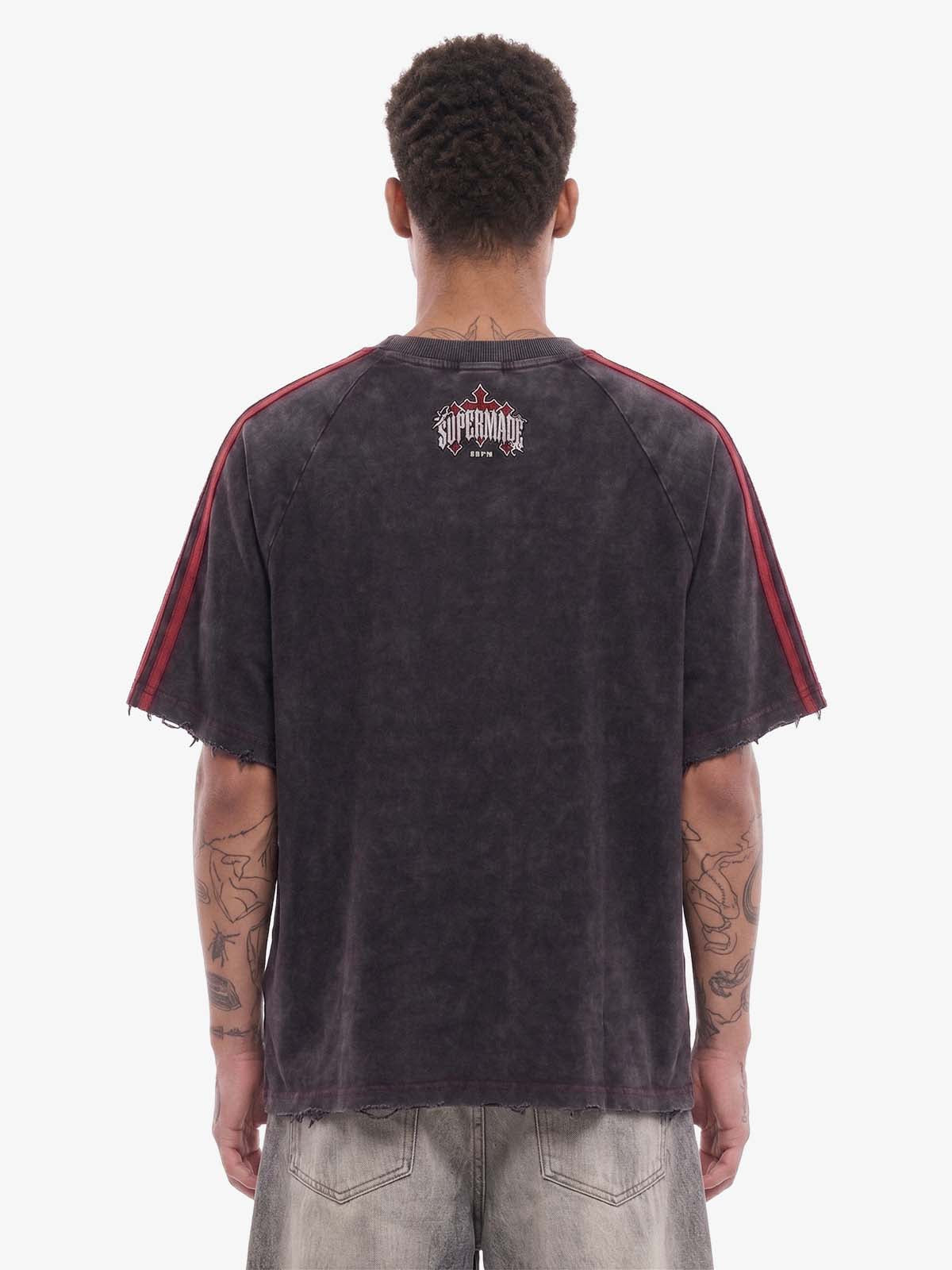Washed Moto Graphic Distressed Raglan T-Shirt 