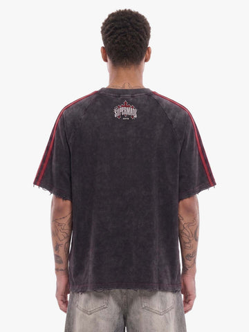 Washed Moto Graphic Distressed Raglan T-Shirt 