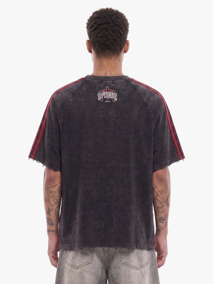Washed Moto Graphic Distressed Raglan T-Shirt 
