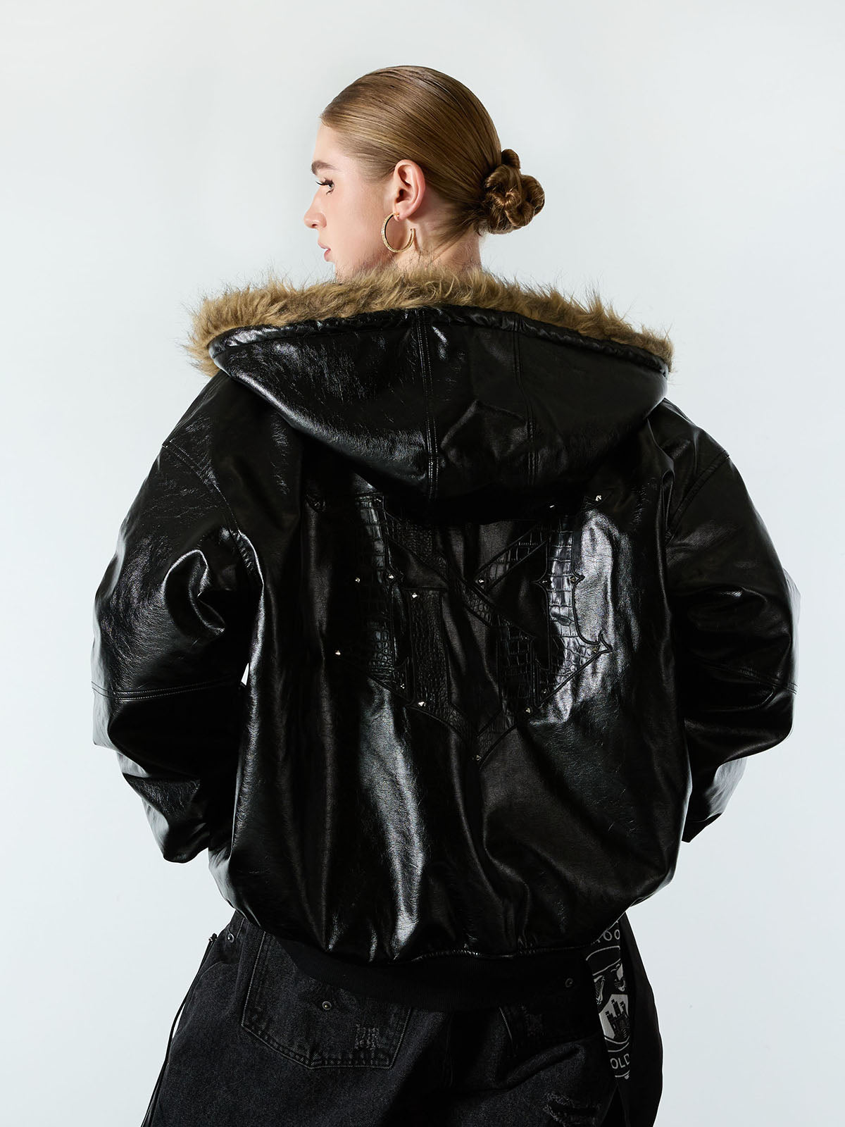 Multi-Zip Fur Hooded Leather Jacket 