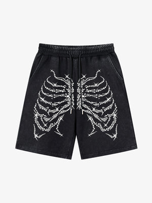 Distressed Skull Rhinestone Shorts