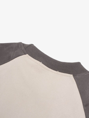 Color Block Embroidered Suede Long Sleeve Tee