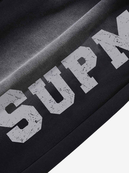 French Terry Distressed Gradient Drawstring Wide Leg Pants 