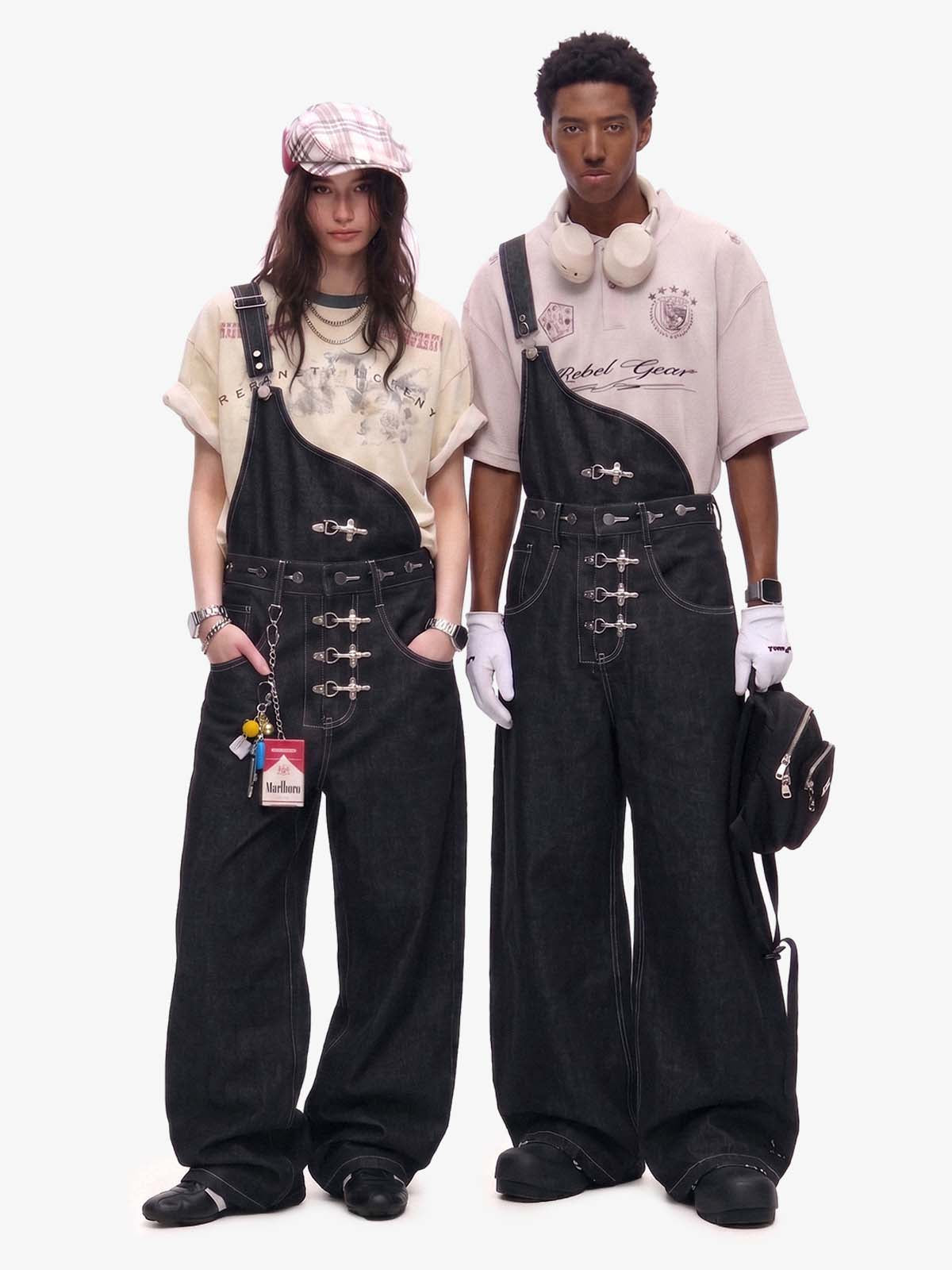 Detachable One-Shoulder Denim Overalls 